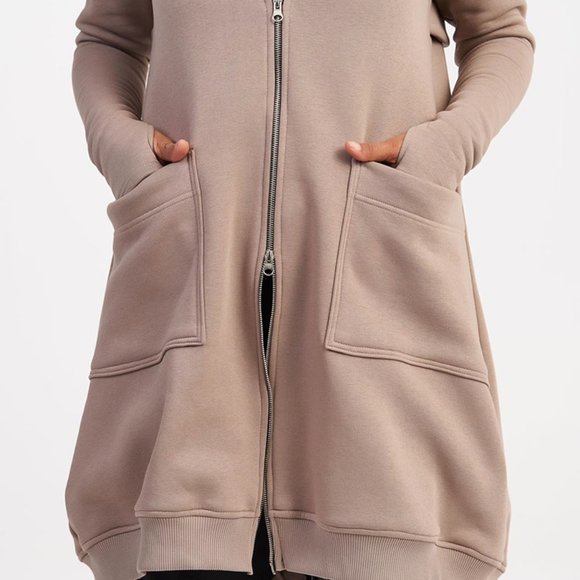 Long Zipper Fleece Maxi Hoodie with Thumb holes - Picture 5 of 8